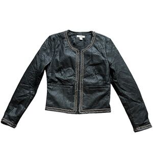 Vintage Black Leather with silver chain detail Boston Proper Leather Jacket Sz 2